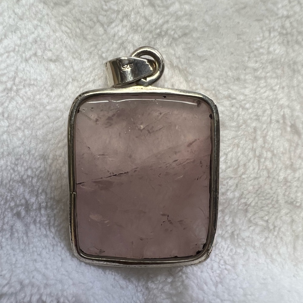 Sterling Silver Large Rectangular Rose Quartz Pen… - image 2
